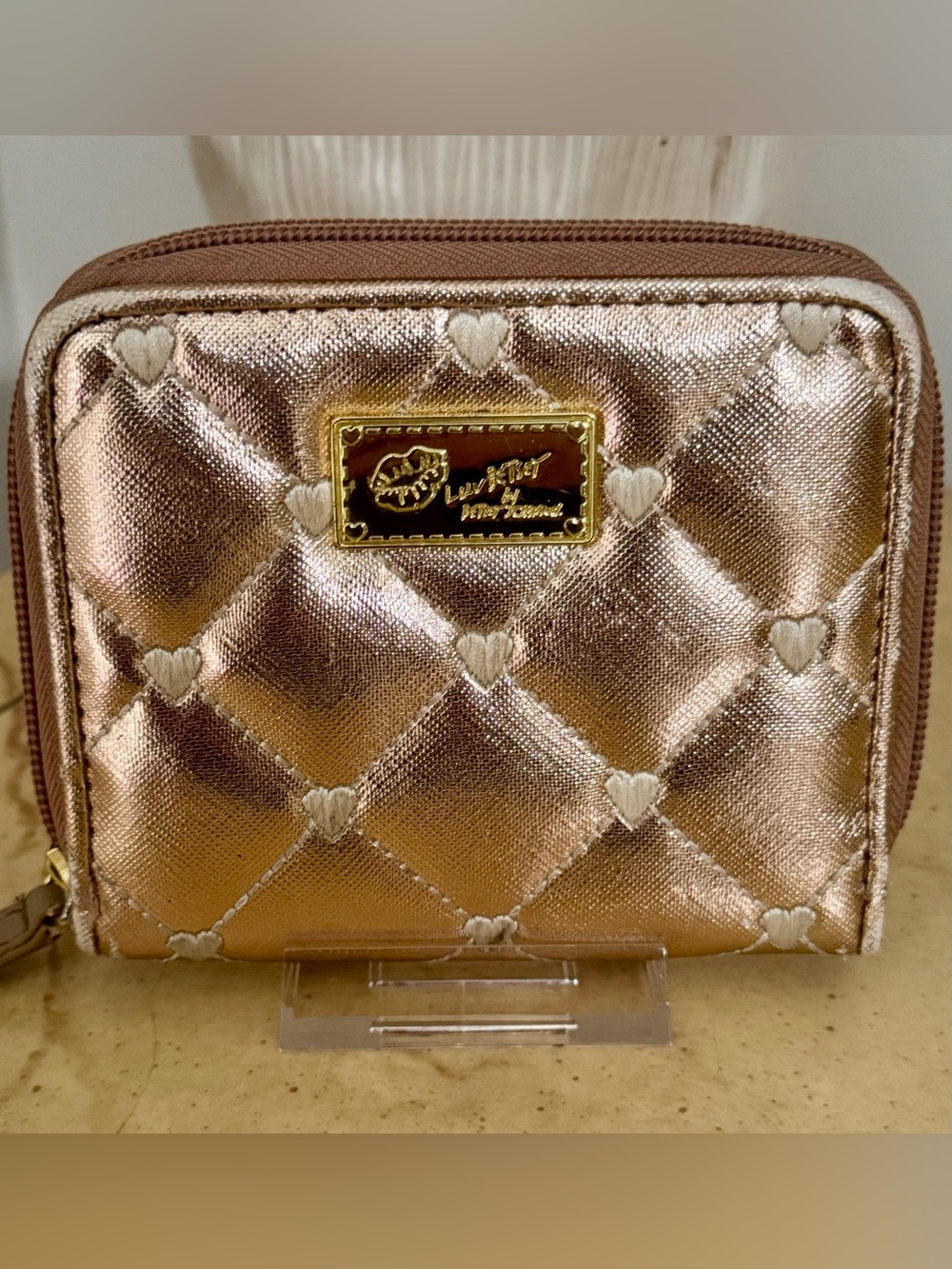 Betsey Johnson Rose Gold Quilted Heart Wallet
